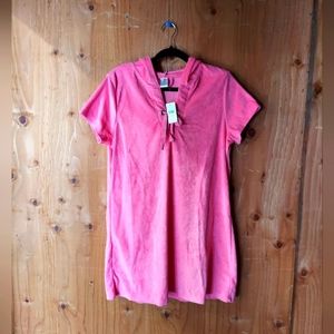 Van Heusen Pink Terry Cloth Cotton Blend Hooded Dress Pullover